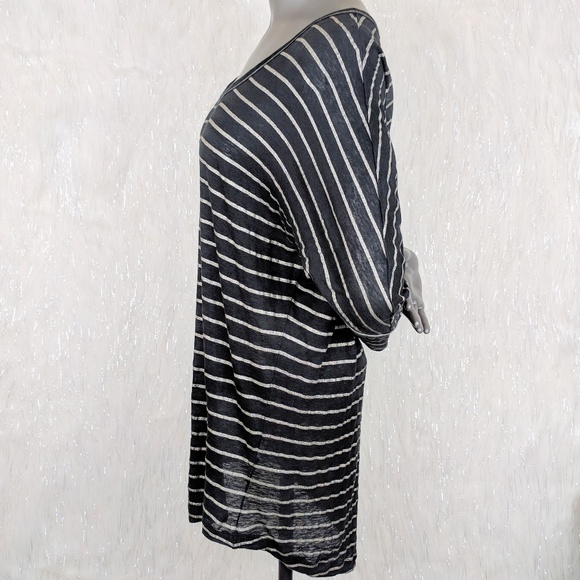 Joie | Ashlee Caviar & Gunmetal Stripe Slub Top M - Picture 4 of 6